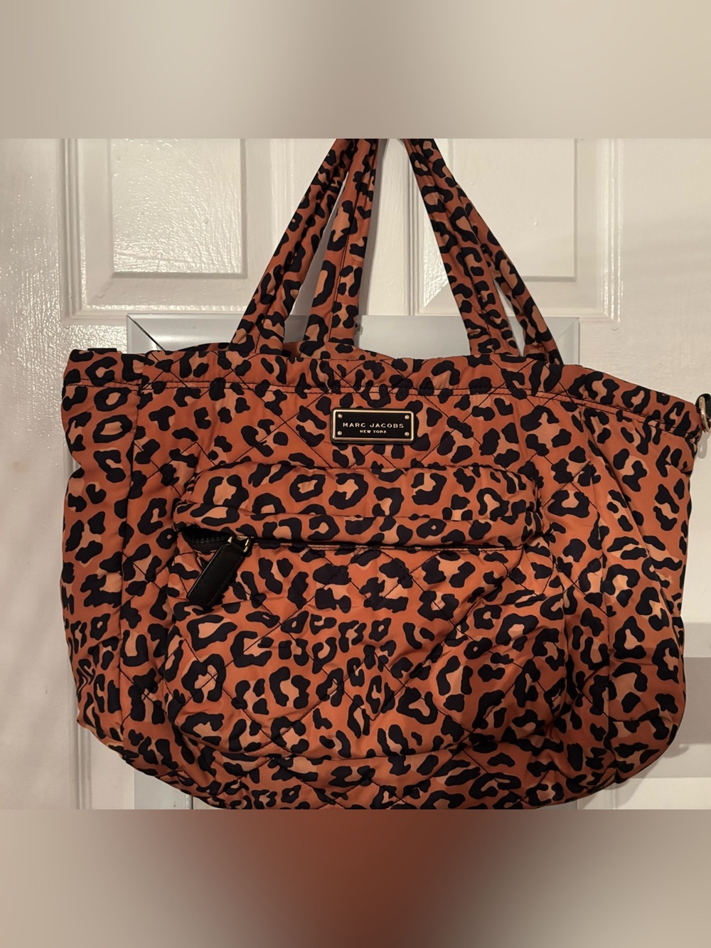 Marc Jacobs Orange and Black Quilted Leopard Print Tote Bag